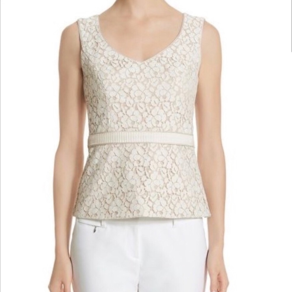 White House Black Market Cream Lace Peplum Top 0